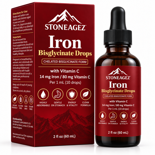 Chelated Iron Drops – Ferrous Bisglycinate with Vitamin C StoneAgez