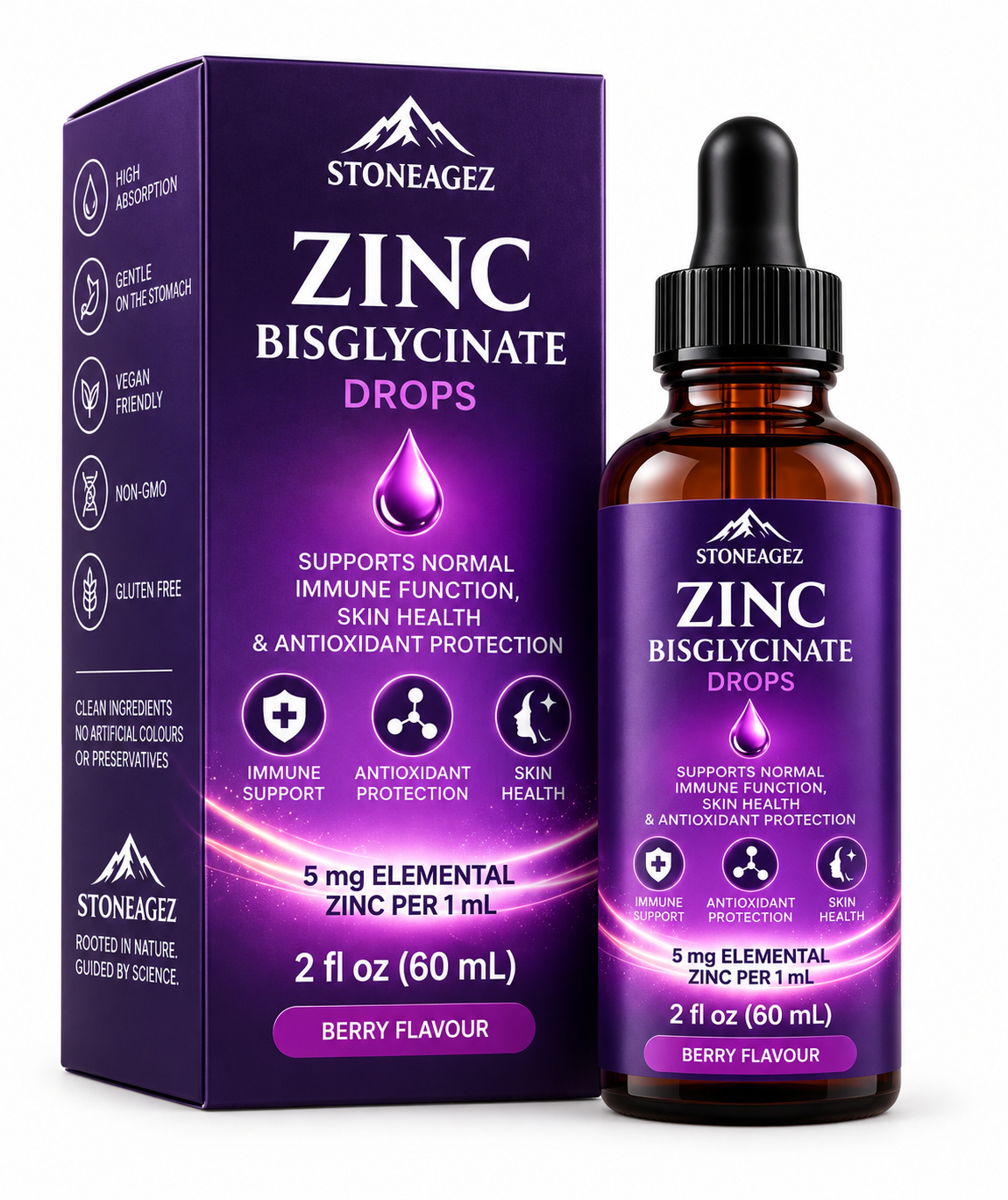 Zinc Bisglycinate Drops – 5mg Liquid Zinc | Berry Flavour | 60ml