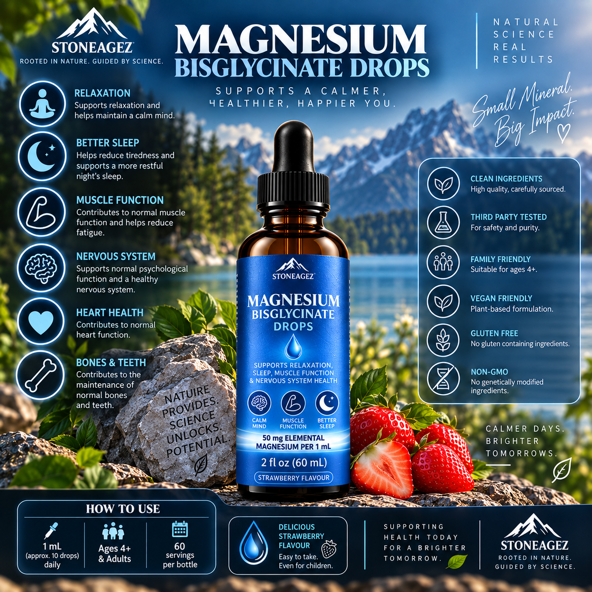 Magnesium Bisglycinate Drops – 50mg Liquid Magnesium | 60ml